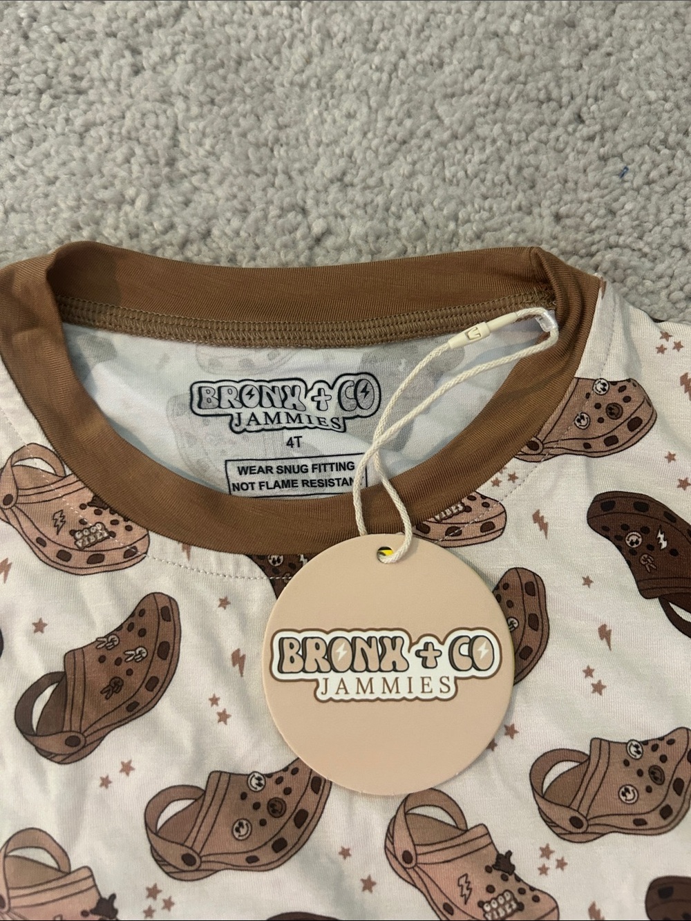 Bronx + Co Jammie’s- Kids Cream Brown Crocs Print Pajama Set - Picture 2 of 3